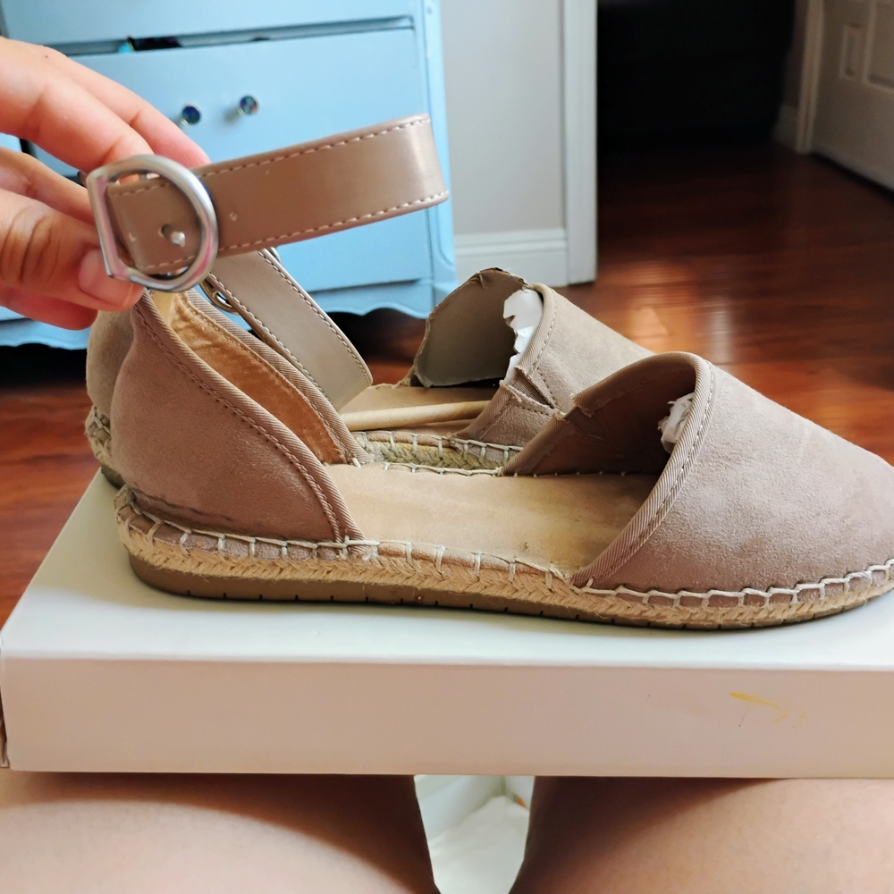 Tan Espadrille Flats with Ankle Strap